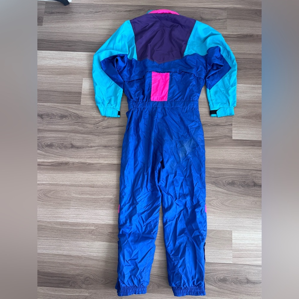 Vintage 80s 90s Nevica Blue & Pink Ski Suit One Piece Snowsuit Snow Bib *Flaws - Picture 5 of 16